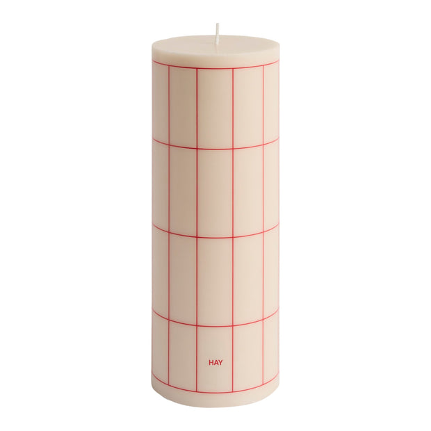 HAY Svíčka Column, Large, Off-White / Red Grid - DESIGNSPOT