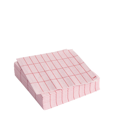 HAY Papírové ubrousky Pattern Cocktail, 20 ks, Light Pink / Red grid - DESIGNSPOT