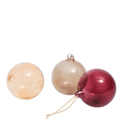 Ferm Living Skleněné ozdoby Glass Baubles, Large, Roseate Translucent, Set 3 kusů - DESIGNSPOT
