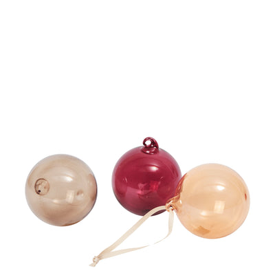 Ferm Living Skleněné ozdoby Glass Baubles, Medium, Roseate Translucent, Set 3 kusů - DESIGNSPOT