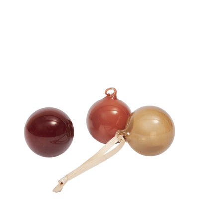 Ferm Living Skleněné ozdoby Glass Baubles, Small, Roseate Opaque, Set 3 kusů - DESIGNSPOT