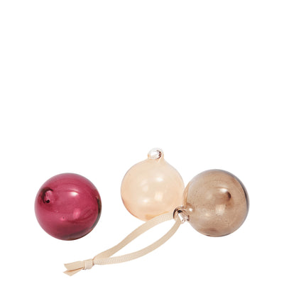 Ferm Living Skleněné ozdoby Glass Baubles, Small, Roseate Translucent, Set 3 kusů - DESIGNSPOT