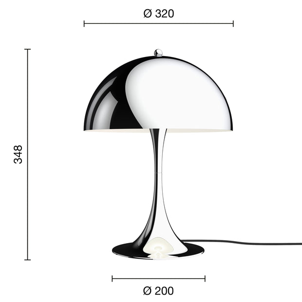 Louis Poulsen Stolní lampa Panthella 320, High lustre chrome plated - DESIGNSPOT