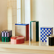 HAY Plechová dóza Tin, X-large, Blue / Off-white / Red - DESIGNSPOT